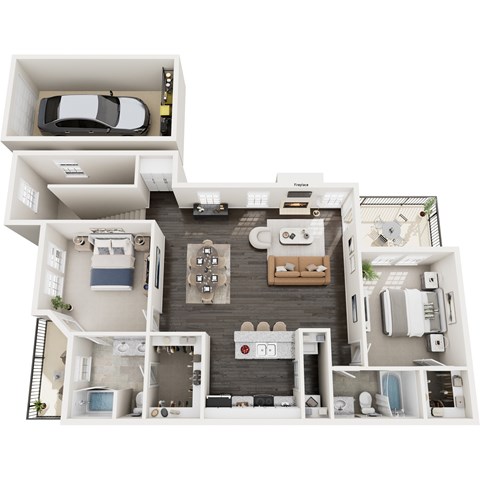 Floor plan for 2 beds, 2 baths, 1340 sqft